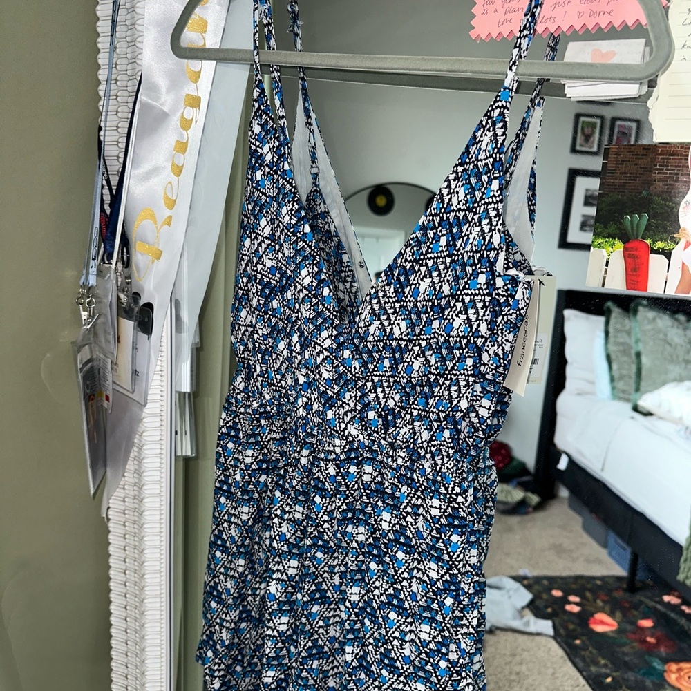 Blue and White Geometric Print Romper